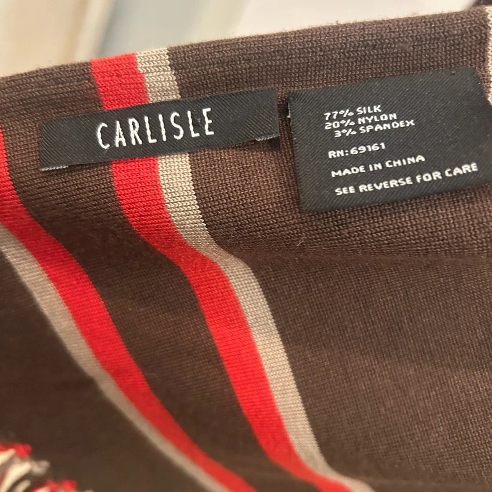 Carlisle Scarf, Brown, Red, Silver Stripes NWOT - Picture 2 of 6